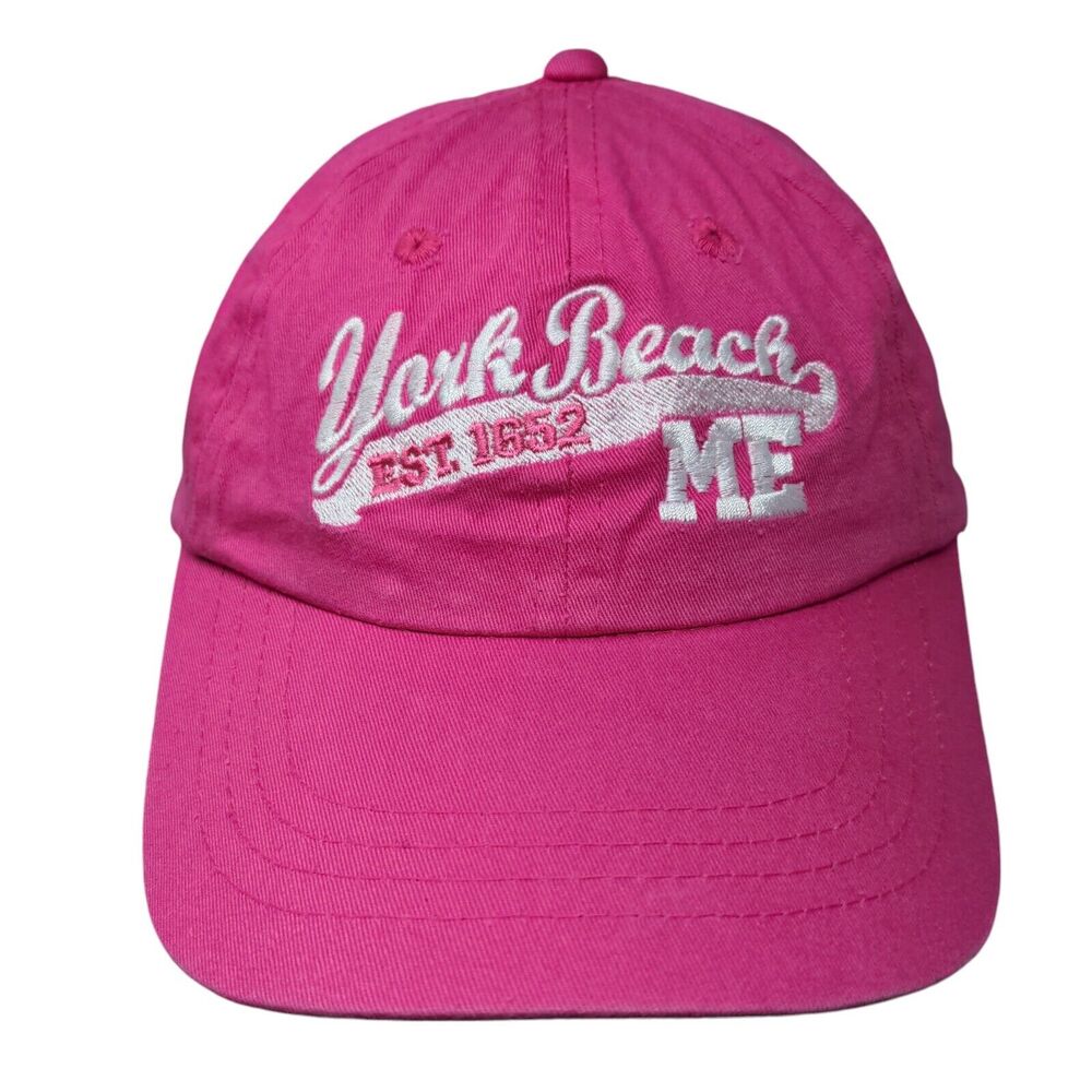 York Beach Me Est. 1652 Slideback Hat Pink One Size Embroidered Kid U Not Cotton